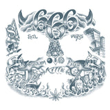 Hoodlum Full Face Temporary Tattoo, grey, with bad boy images.