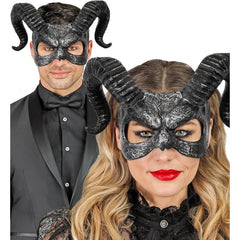 Black horned Halloween mask for gothic costumes