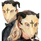 Horned Ram Skull Mask Worn with Mens and Womens Halloween Costumes