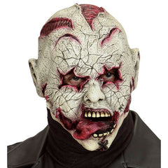 Adult horror clown latex Halloween mask with cracked skin and scary teeth
