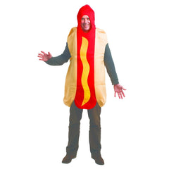 Adult hot dog costume foam tunic with bun and sausage design