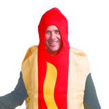 Close-up of face opening and arm holes on adult hot dog foam tunic costume