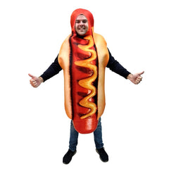 Adult hot dog costume with bun and mustard print – perfect for food-themed parties, Mad Mondays, or novelty dress-ups