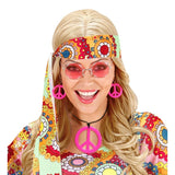 Hot pink necklace and earrings worn with hippie costume