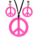 Hot pink hippie necklace and matching earrings set for 1960s retro costumes
