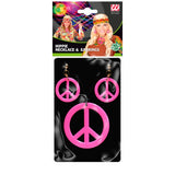Packaging for hot pink hippie necklace and earrings set
