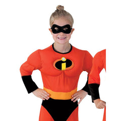 Incredibles 2 deluxe child costume, jumpsuit with padded chest and arms, logo on chest and eyemask.