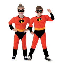Incredibles 2 deluxe child costume, jumpsuit with padded chest and arms, logo on chest and eyemask.