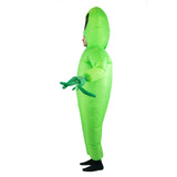 Inflatable Alien Novelty Costume covers head to toe with large alien head, green and seperate gloves.