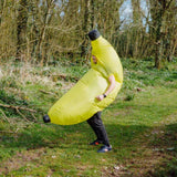 inflatable banana costume is yellow with black stalk, funny as.