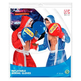 Inflatable boxing gloves packaging featuring two figures in red and blue outfits with 'Rocky' branding.