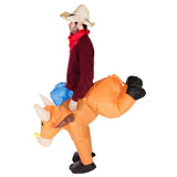 Inflatable bull rider adult costume with legs kicking up in the air.
