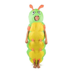 Adults Inflatable Caterpillar Costume in green and yellow with rolls and large head with antanee and mini legs.
