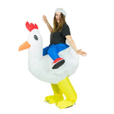 inflatable chicken adult costume is a ride on style.