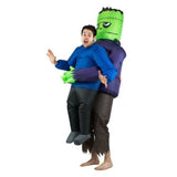 Inflatable frankenstein lift you up costume, green head, carrying you.
