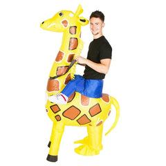 Inflatable giraffe costume, ride on style.
