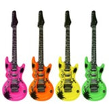 Front view of 106 cm inflatable guitar in assorted neon colours – ideal for party and rock star costumes.