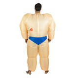Inflatable Muscleman Costume, zip up at back with battery fan pack.