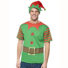 Instant Elf Kit, unisex green shirt with red trim.
