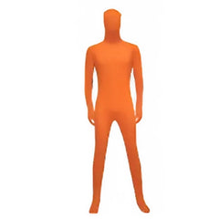 Invisible adult full body suit in purple with orange accents, zip-up costume with hood