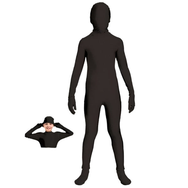 Black invisible child costume with separate hood ideal for superhero's and Halloween