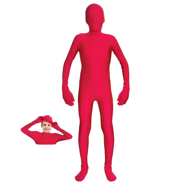 Red body suit with separate hood for a teen
