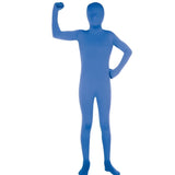 Invisible teen body suit in blue with attached mask, gloves and feet.