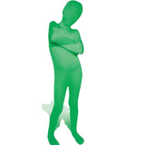 Invisible teen body suit in green with attached feet, gloves and mask.