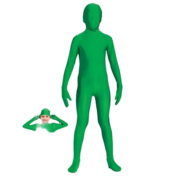 Green body suit with separate hood for children