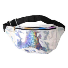Holographic pink bum bag with adjustable strap ideal for 80s parties