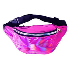 Holographic pink bum bag with adjustable strap ideal for 80s parties