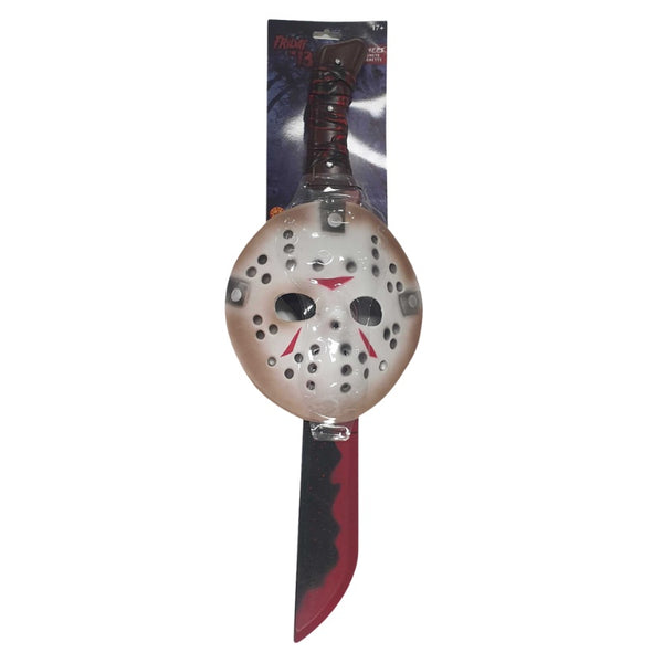 Jason Voorhees Adult Mask and Machete Set with blood-spattered blade – Friday the 13th horror accessory kit