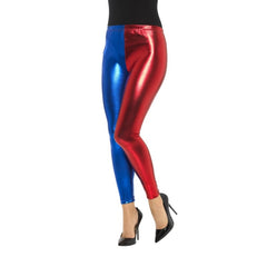 Metallic blue and red jester leggings