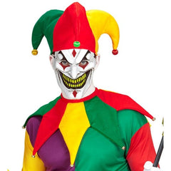 Jester hat and collar set in red green and yellow with bells