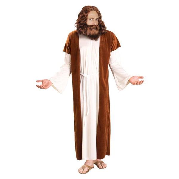 Jesus costume in cream with brown robe over the top with cord.