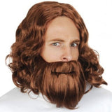 Brown wavy wig and beard costume set