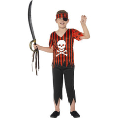 Jolly Roger Pirate Costume for boys with pirate top, brown pants and headband for Book Week and pirate parties