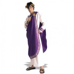 Julius Caesar Roman Emperor hire costume with white robe, purple drape and laurel headpiece – Brisbane costume hire