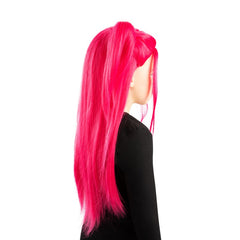 Child wearing K-Pop Demon Hunters Mira hot pink wig with side ponytails