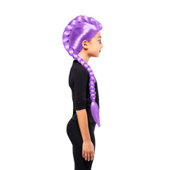 Child wearing K-Pop Demon Hunters Rumi purple braided wig