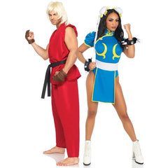 Ken street fighter hire includes, red karati top, pants, belt, gloves and wig.