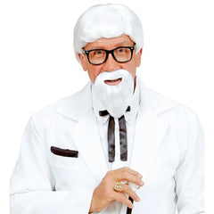 Kentucky Colonel style white wig with matching beard and moustache