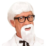 Kentucky Colonel style white wig with matching beard and moustache