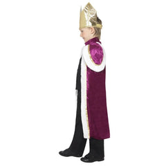 Kiddy King Cape and Crown velveteen purple cape with fur trim and gold fabric crown.