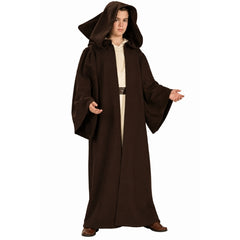 Child wearing black hooded knight robe for medieval costume