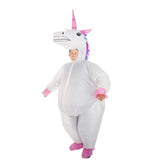 Kids Inflatable Unicorn V2 Costume, unisex with pink horn and pink and purple mane.