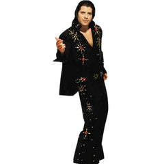 king of rock costume hire black jumpsuit cape 1970s outfit brisbane