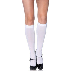 Knee high white socks, opaque from Leg Avenue.