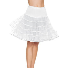 Knee-length white tulle petticoat adult front view