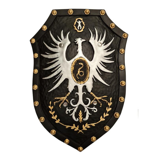 50cm knight shield with leather-look finish and family crest, ideal for medieval costumes
